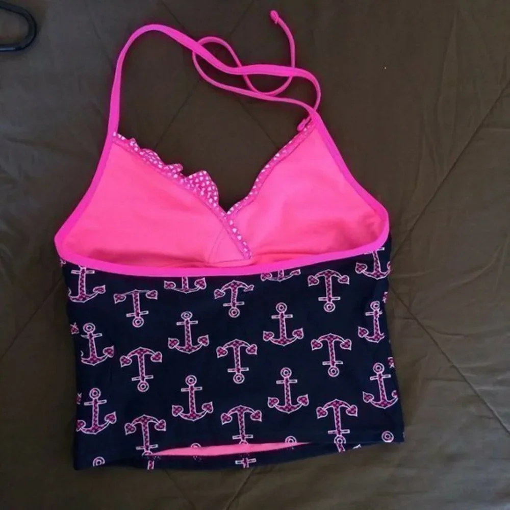 Xhilaration Bikini Top Size Large Childrens  Tankini 10/12 Pink Black Swim Suit